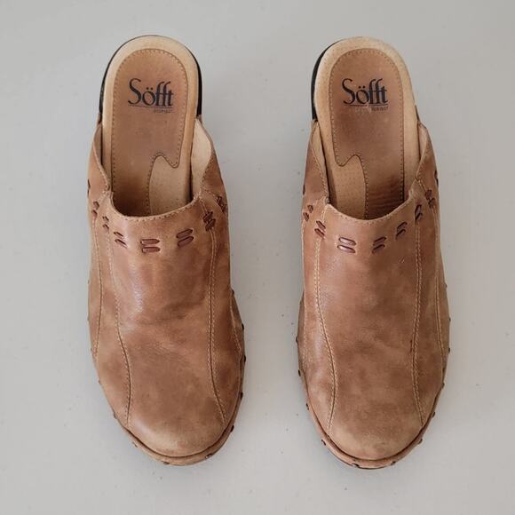 Sofft Leather Clog Wide Mule Camel Color Womans Size 8.5 Slip On - Picture 2 of 12